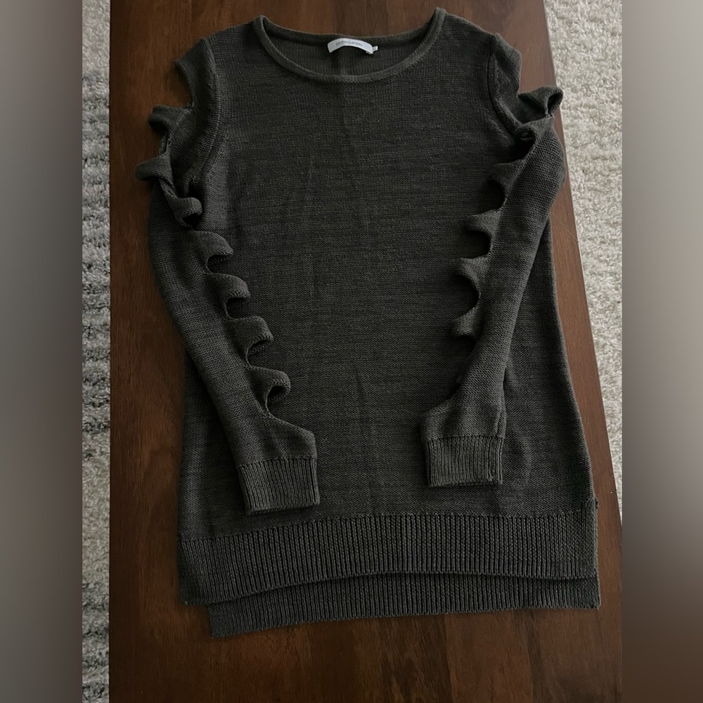 Stitches and Stripes Olive Tunic Sweater with Arm Cutouts - Size S